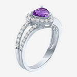 Womens Lab Created Purple Amethyst Sterling Silver Heart Cocktail Ring