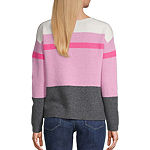 St. John's Bay Womens Round Neck Long Sleeve Striped Pullover Sweater