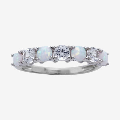 Lab-Created Opal and White Sapphire Sterling Silver Band Ring