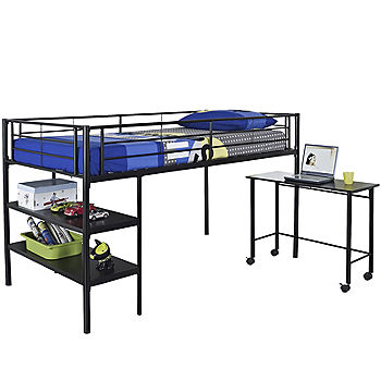 Pearson Twin Loft Bed With Desk And, Novogratz Maxwell Metal Loft Bed With Desk Shelves