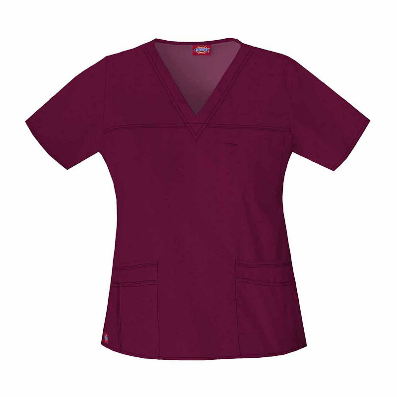 Dickies 817455 Youtility V-Neck Scrub Top Juniors, Womens, Size X-Small, Red