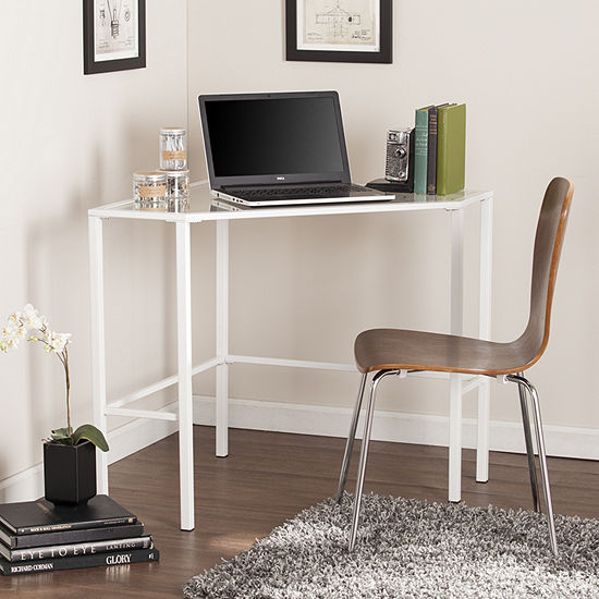 Modern Life Furniture Metal Glass Corner Desk Color Fresh White