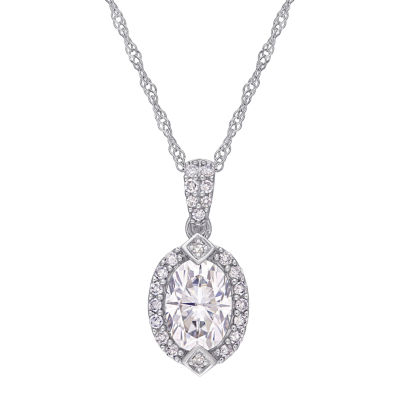 Womens 1/8 CT. T.W. Lab Created White Moissanite 10K White Gold Pendant Necklace