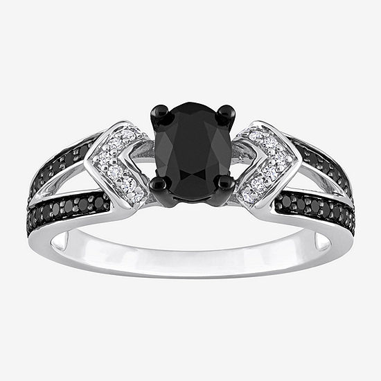 Midnight Black Womens 1 CT. T.W. Genuine Black Diamond Sterling Silver Oval Engagement Ring