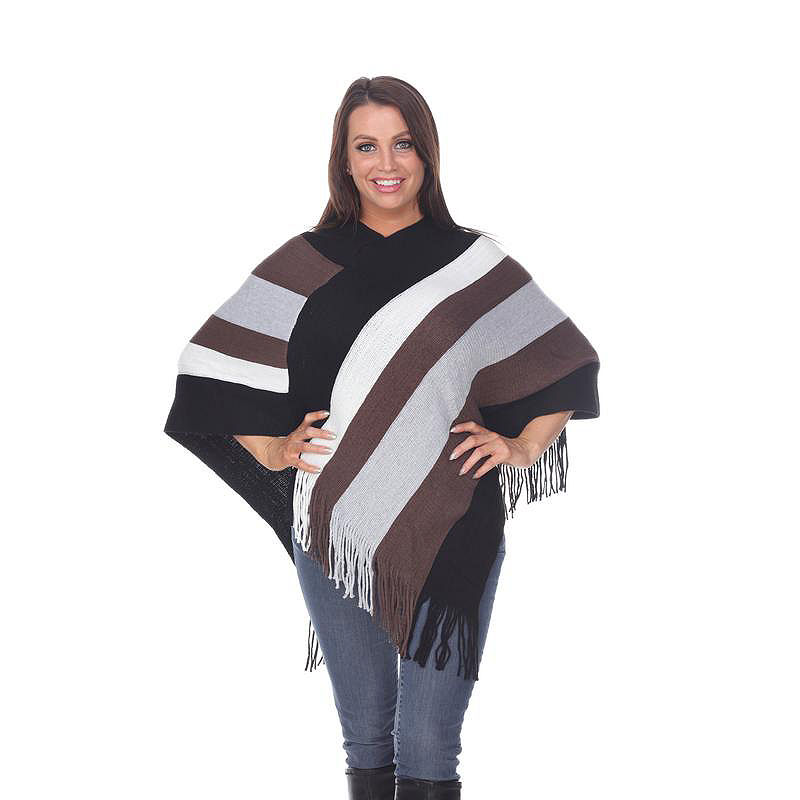White Mark Womens Round Neck Striped Poncho, Size One Size Fits Most, Multiple Colors