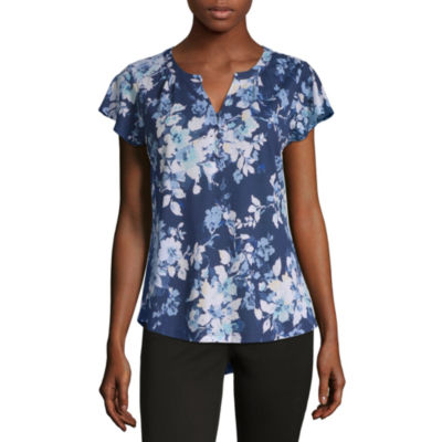 liz claiborne womens split crew neck short sleeve blouse