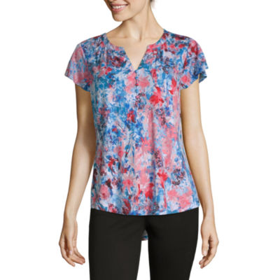 Liz Claiborne-Womens Split Crew Neck Short Sleeve T-Shirt