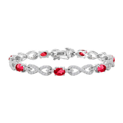 Lab Created Red Ruby Sterling Silver Tennis Bracelet