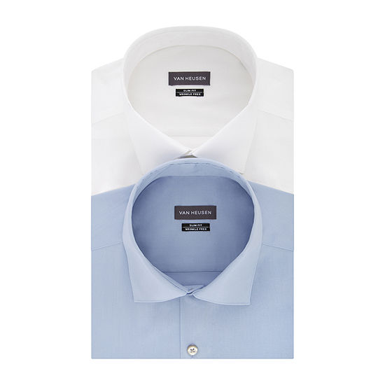 Van Heusen - Two Pack Slim Mens Spread Collar Long Sleeve Wrinkle Free Stretch Dress Shirts