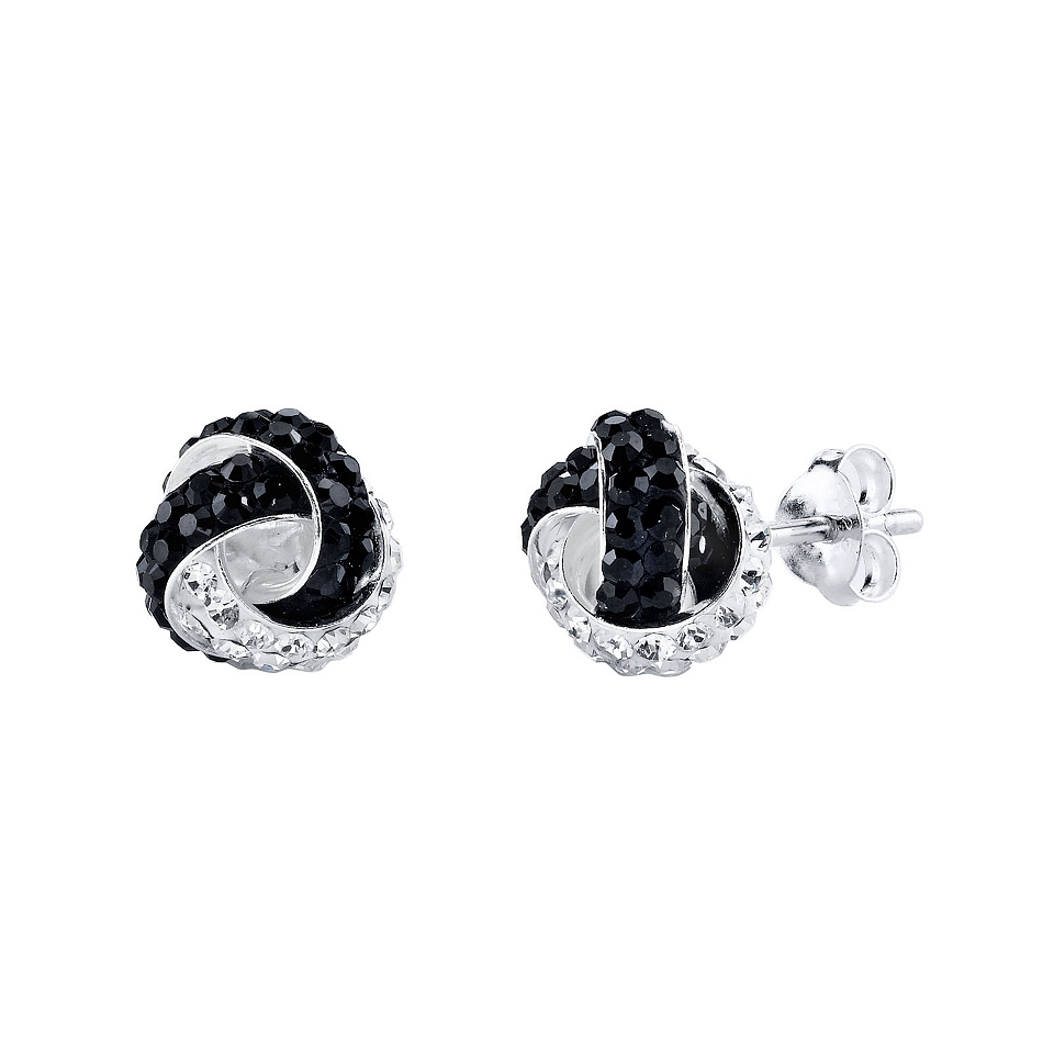 Bridge Jewelry Pure Silver Plated Clear & Black Crystal Knot Earrings