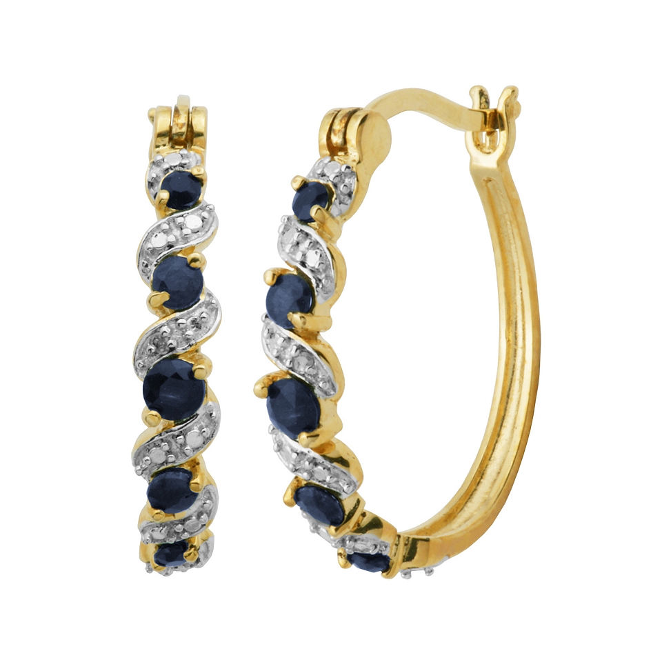 Bridge Jewelry Genuine Sapphire and Diamond Accent Hoop Earrings