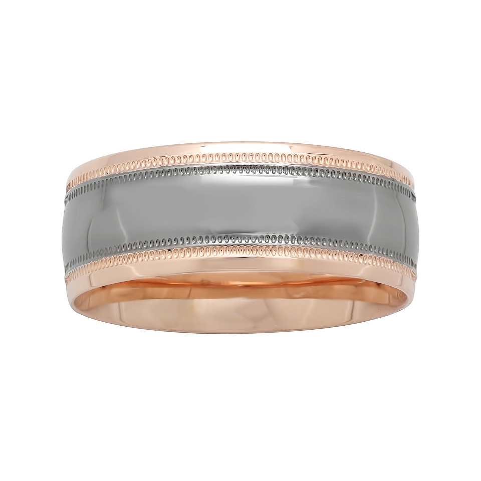 Mens 8mm Wedding Band in Two Tone Gold, Rose