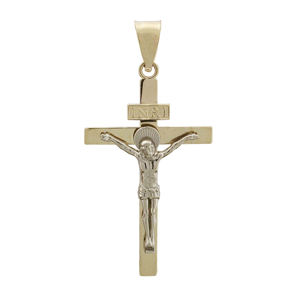 14K Two Tone Gold Crucifix Charm