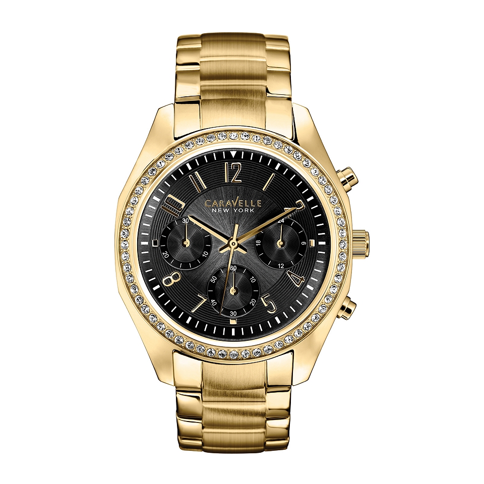 Caravelle New York Womens Black Dial & Gold Tone Bracelet Chronograph Watch