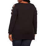 Alyx Scoop Neck Cut-Out Long Sleeve Knit Tunic Top  - Plus