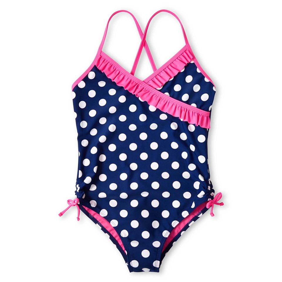 BREAKING WAVES One Piece Dot Swimsuit   Girls 6 16 and Plus, Navy Dot, Girls