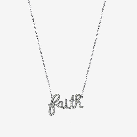 Diamonart "Faith" Womens Cubic Zirconia Sterling Silver Pendant Necklace