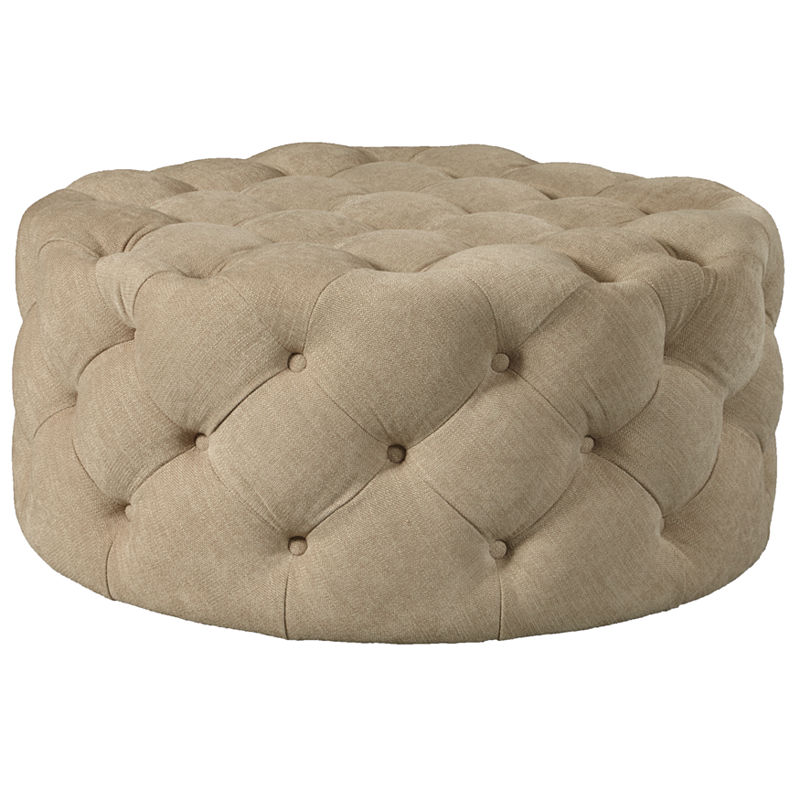 Round Button Tufted Cocktail Ottoman With Casters, Brown