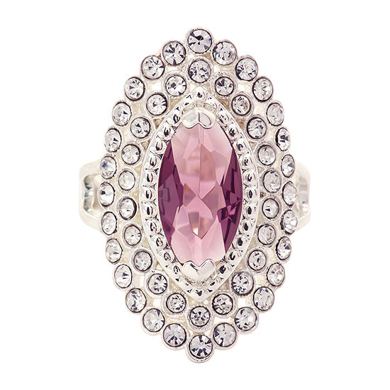 Sparkle Allure Cubic Zirconia Pink Stone Pure Silver Over Brass Cocktail Ring