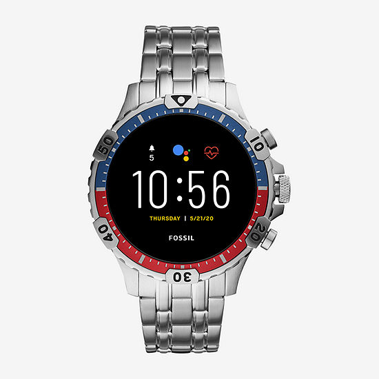 Fossil Smartwatches Gen 5 Garrett Hr Mens Multi-Function Silver Tone Stainless Steel Smart Watch