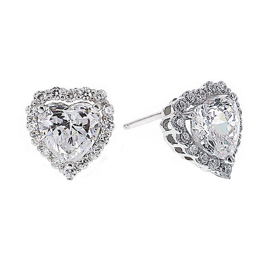 DiamonArt® Cubic Zirconia Sterling Silver Heart Halo Stud Earrings