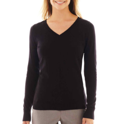 Pull Col V Noir Côtelé Worthington Pour Femme - Taille S - Occasion Très Bon état