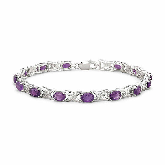 Genuine Amethyst with Diamond-Accents Sterling Silver "XO" Link Bracelet