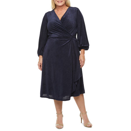 1940s Plus Size Dresses | Swing Dress, Tea Dress Robbie Bee Plus Long Sleeve Fit  Flare Dress 14w  Blue $44.09 AT vintagedancer.com