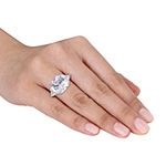 Womens White Cubic Zirconia Sterling Silver 3-Stone Cocktail Ring