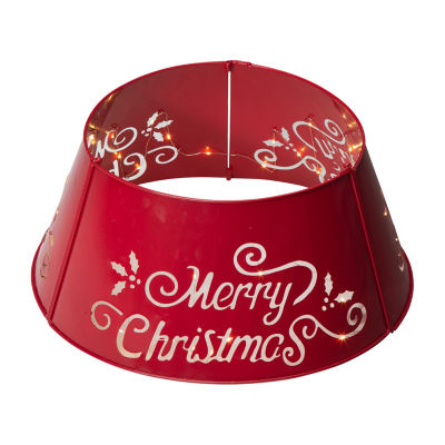 Glitzhome 22" Red Merry Christmas Cutout Metal Christmas Tree Collar