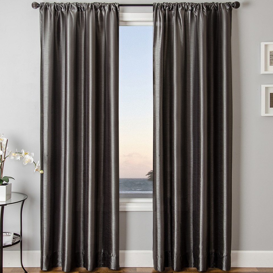 Sedro Solid Faux Silk Rod Pocket Curtain Panel, Grey