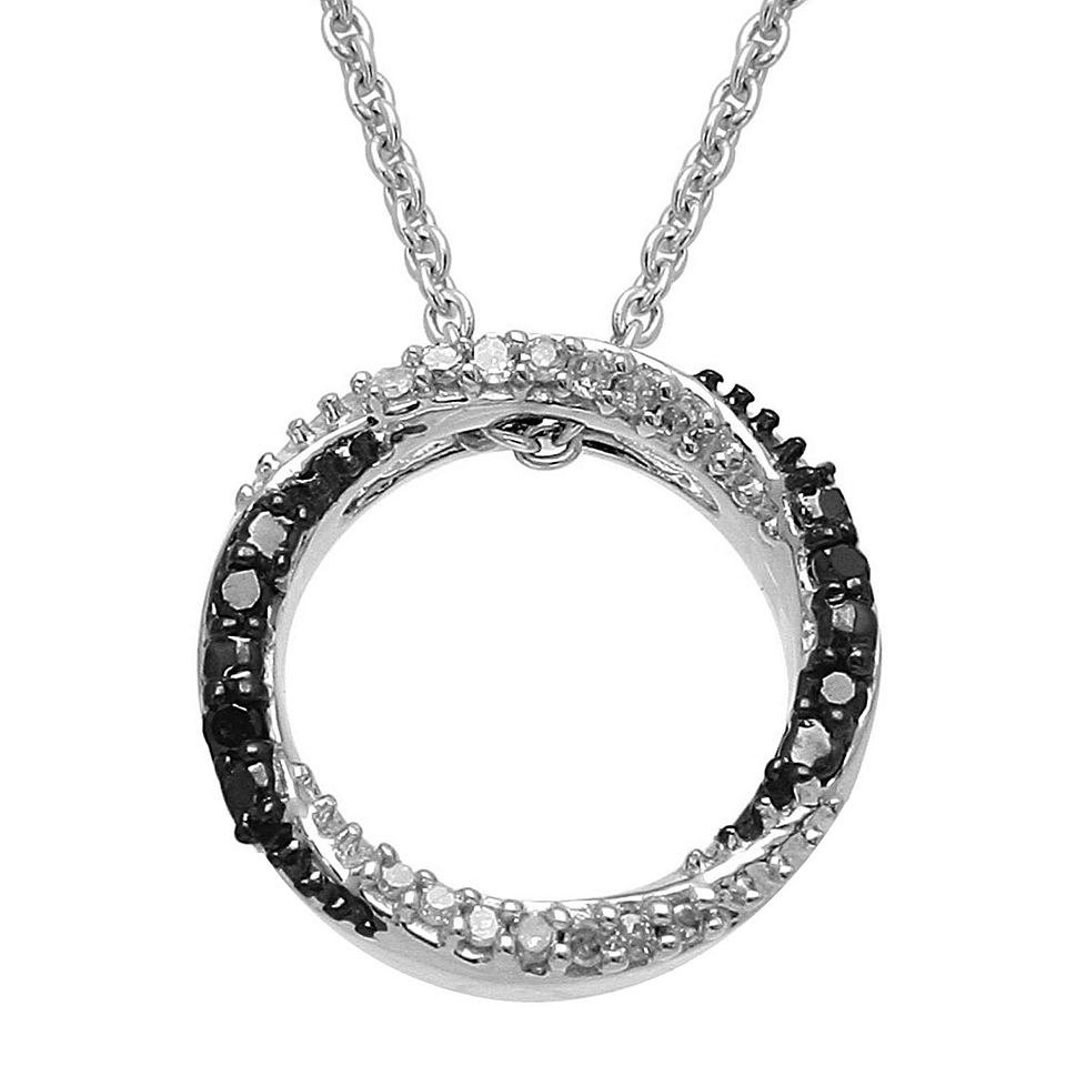 ONLINE ONLY   Black & White Diamond Accent Sterling Silver Round Pendant, Womens