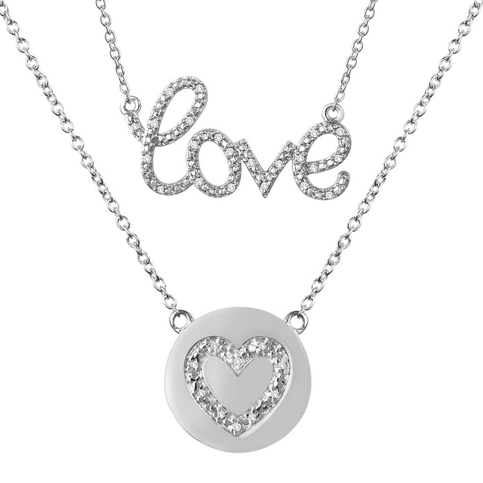 ONLINE ONLY   Diamond Addiction Diamond Accent Mini Love and Heart Necklace Set,