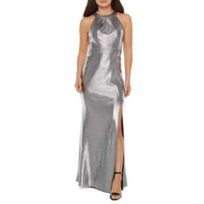 jackie jon short sleeve beaded evening gown