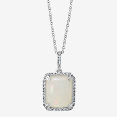 Effy Womens 1/7 CT. T.W. Diamond & Genuine White Opal 14K Gold Pendant Necklace