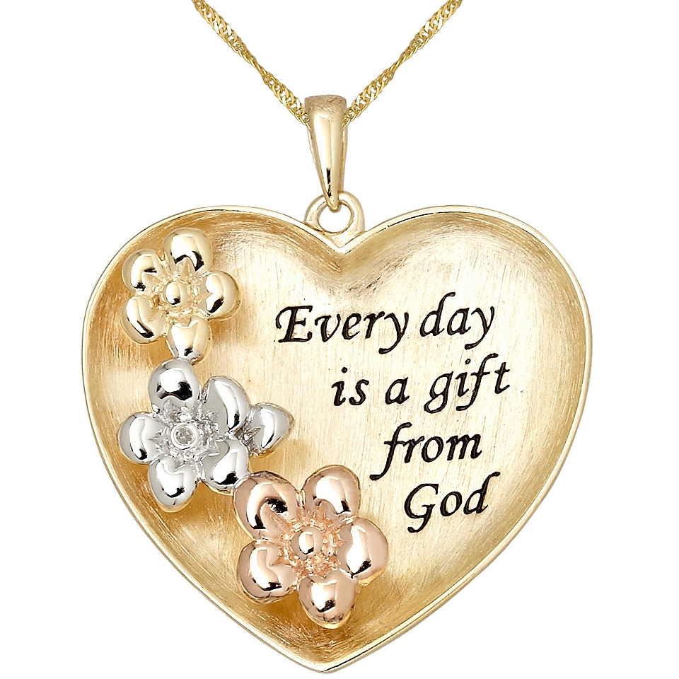 Diamond Accent Heart Shaped Prayer Pendant 14K Gold Over Sterling Silver, Womens
