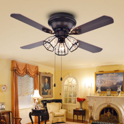 Tarudor Dark Wood Antique Bronze Crystal Fan