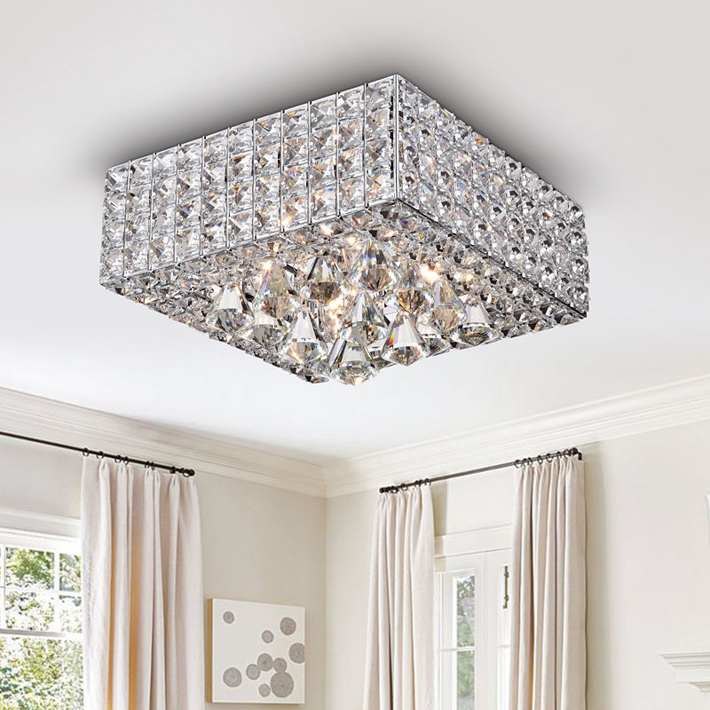 Sullin Chrome Crystal Square Ceiling Lamp, Silvr, One Size