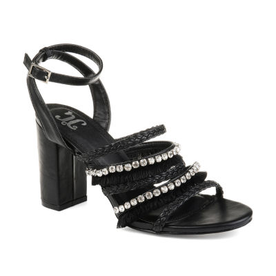 open toe black block heel