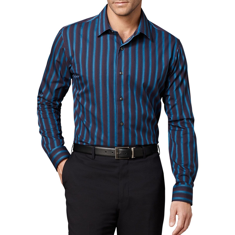 Van Heusen Night Stripes Button Down Shirt, Teal Stripe, Mens