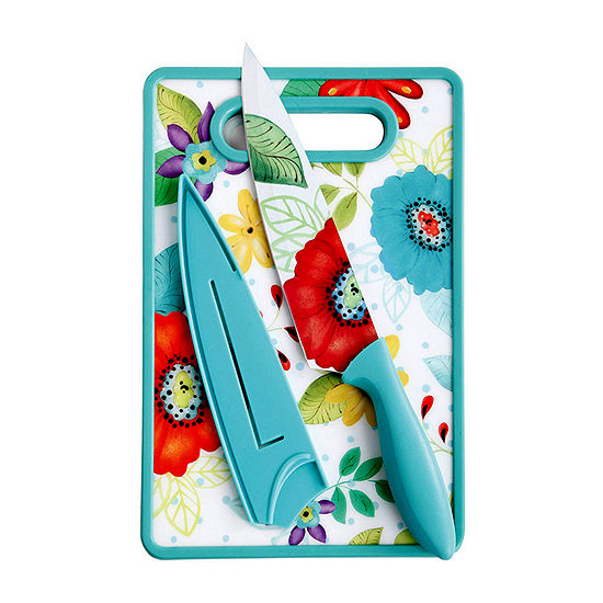 Jordana Floral Print 8" Chef Knife w/Sheath & Cutting Board Set