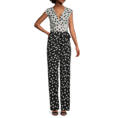 S L Fashions Short Sleeve Polka Dot Jumpsuit Color Black Ivory Jcpenney