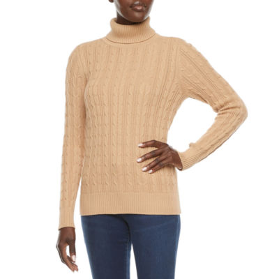 St. John's Bay Tall Cable T-Neck Womens Turtleneck Long Sleeve Pullover Sweater