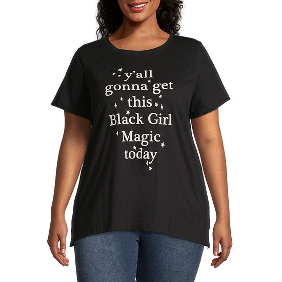 Hope & Wonder Black Girl Magic Womens Plus Crew Neck Short Sleeve Graphic T-Shirt