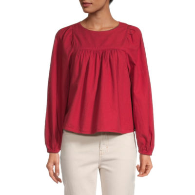 a.n.a Cozy Womens Round Neck Long Sleeve Blouse