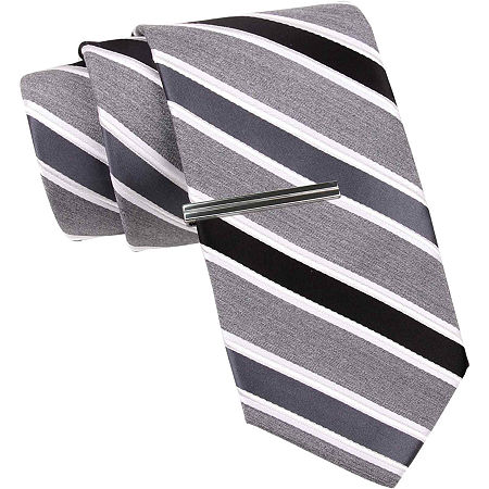 Jf J. Ferrar Heathered Stripe Tie And Tie Bar Set – Slim | Flashbug