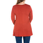 24/7 Comfort Apparel Plus Womens Round Neck Long Sleeve Tunic Top