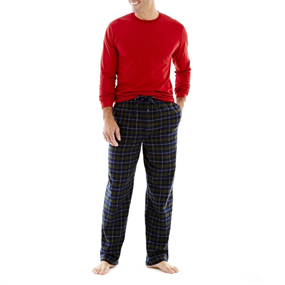 Stafford Flannel Pants and Long Sleeve Tee Set, Green/Blue, Mens