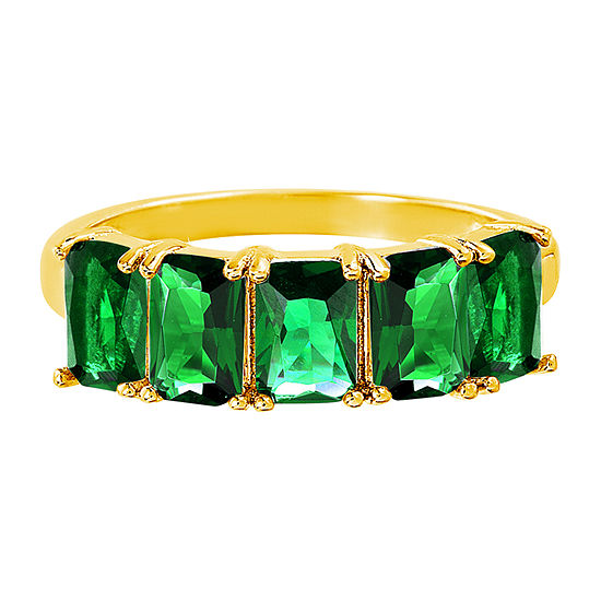 Silver Treasures Lab Created Emerald 14K Gold Over Silver Band