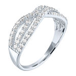 LIMITED TIME SPECIAL! Womens Lab Created White Sapphire Sterling Silver Crossover Cocktail Ring